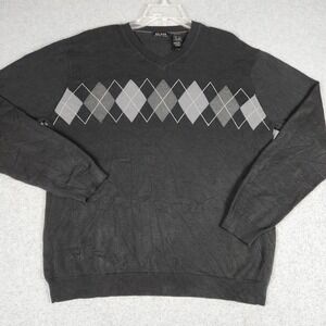 Axcess Sweater Mens XL Black Argyle Tight Knitted Long Sleeve V-Neck Pullover